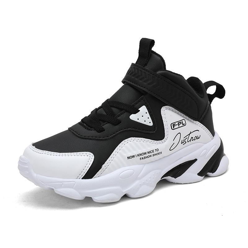 Cross-border children's shoes boys' sneakers 2024 autumn new leather waterproof medium and large boys wear-resistant basketball shoes