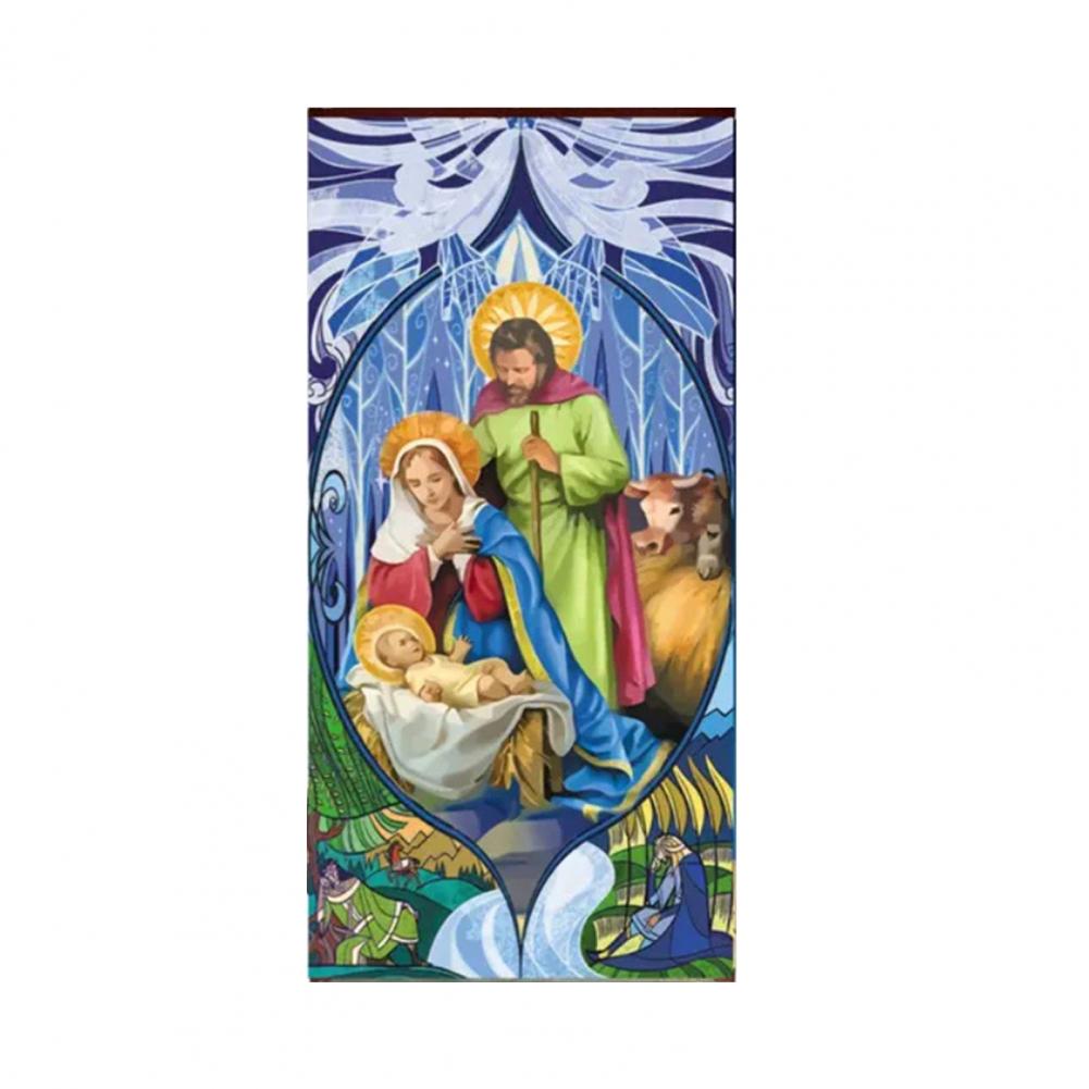 Christmas Decoration Fabric Door Banner Christmas Door Cover Set Nativity Scene Banner Decorations for Holy Night Xmas Door Sign