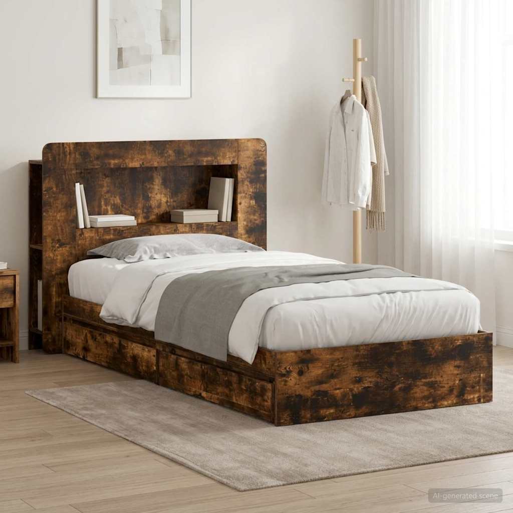 Bed Frame with Storage Space Smoked Oak 75 x 190 cm