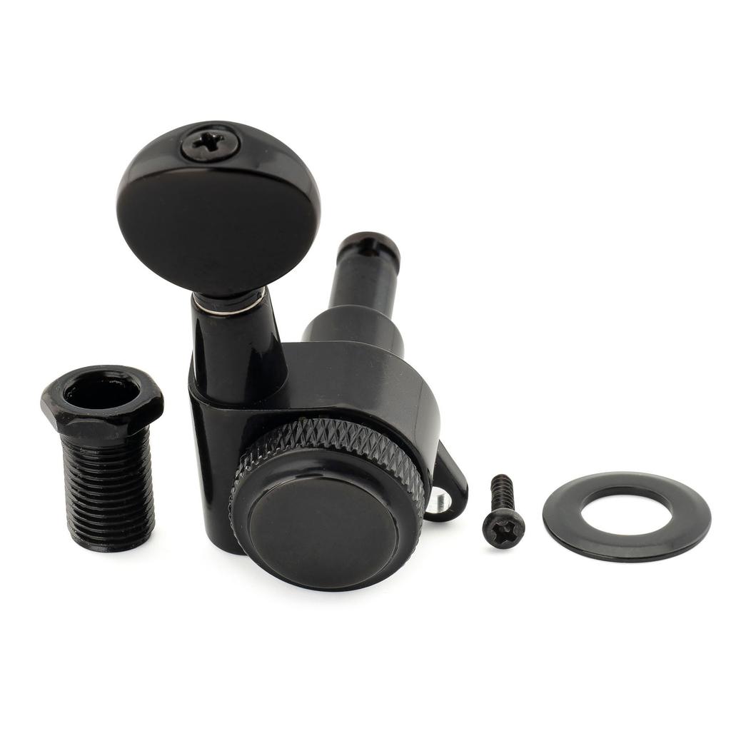 Musiclily Pro Locking Gear Vintage Oval for Stratocaster and Telecaster Electric Black 6-in-line Tuners, 181 Ratio, Buttons, 45-degree Screws,