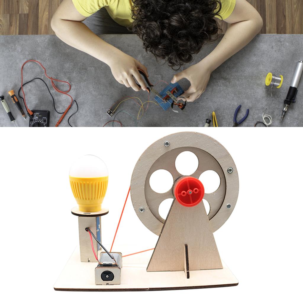Hand Cranked Generator Power Set Wooden DIY Manual Science Experiment Educational Generator Projects for Boys Girls