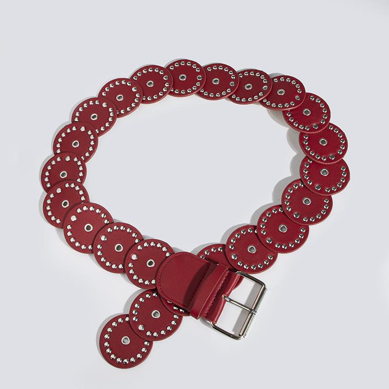 

Персонализированный круглый ремень с заклепками, Модный красивый ремень, Широкий ремень в стиле тяжелой промышленности, Женский ремень