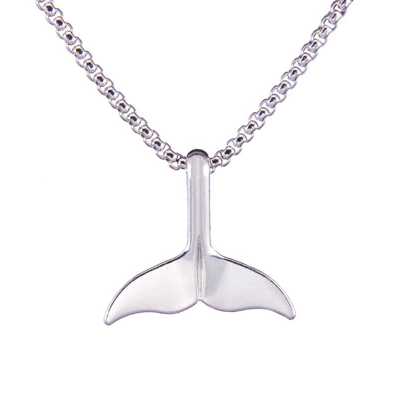 Trend Whale Tail Pendant Boho Sweater Necklace for Women Dolphin Fishtail Mermaid Silver Plated Collar Jewelry Accessories Gift