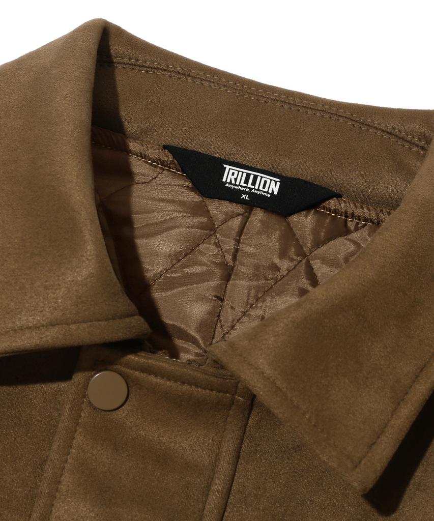 Trillion Suede Rivet Blouson Zip-Up Jacket (Brown)