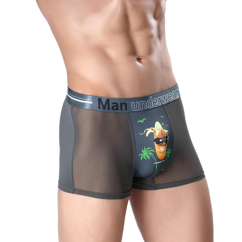 Men's Ice Silk Sexy Breathable Printed Boxer Briefs 3D Banana Boxer Shorts