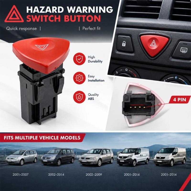 4-Pin Hazard Light Switches for Trafic, Espace and Other Supported Applications, with Red Symbol Face and Reference 8200442724