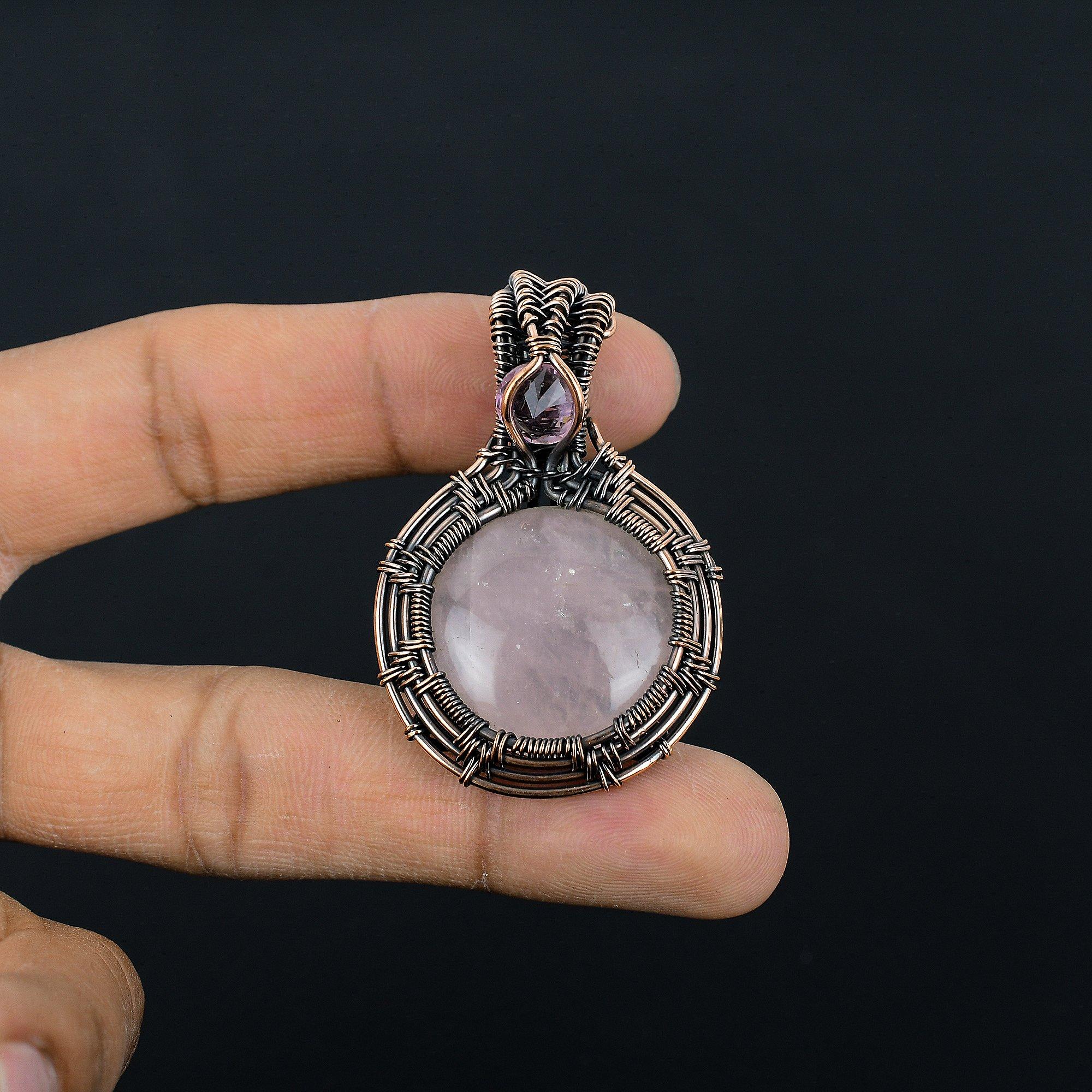 

Украшения из розового кварца, кулон, обернутый медной проволокой 999 пробы, украшения из драгоценных камней ручной работы, подарки для жены, совершенно новый кулон 2.55 Inches