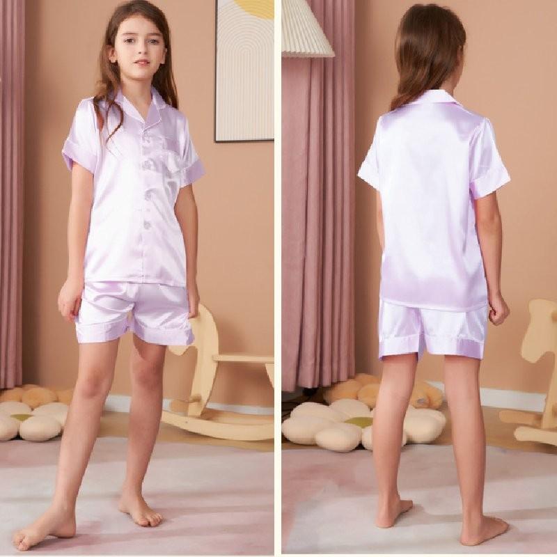 Sleeve Children Short Pajamas Set Summer Clothing Polyester Material Color Solid
