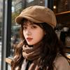 Autumn and Winter New Corduroy Octagonal Hat for Women British Style Beret Retro All Match Face Showing Small Hat for Men Trendy