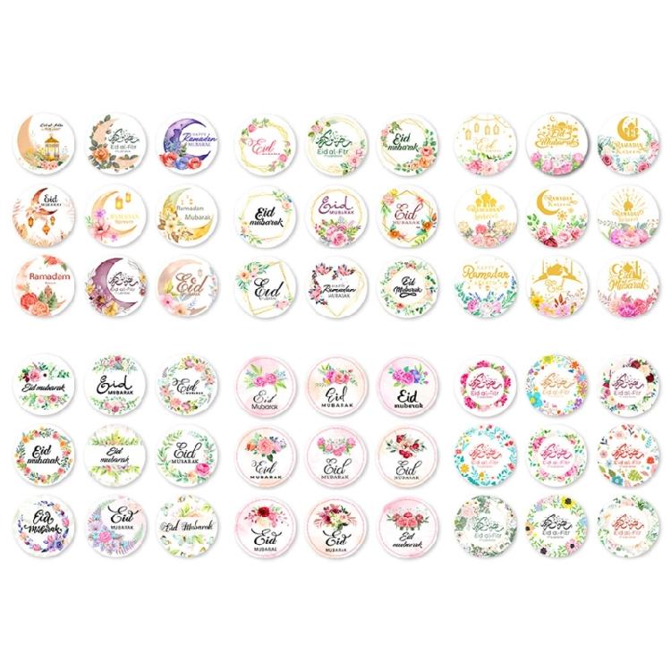 90 Counts Eid Mubarak Wrapping Sticker 40mm Round Wrapping Label for Laptops Phone Case Seal Envelope Card Decoration