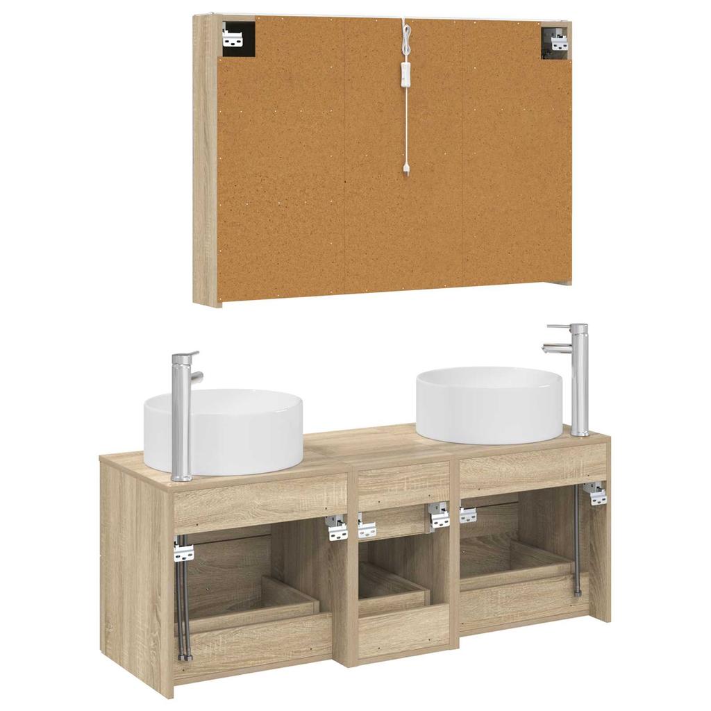 Bathroom Furniture Set 4 pcs Sonoma Oak Engineered Wood and Glass