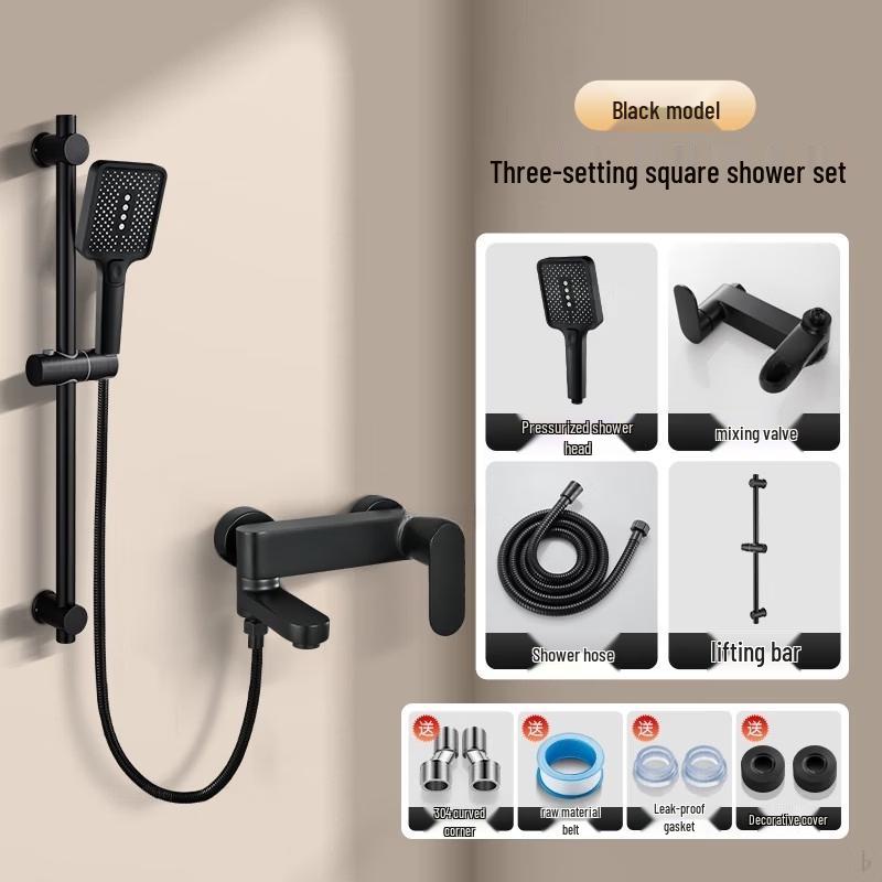 TLXT Matte Black Wall-Mounted Shower Mixer Set
