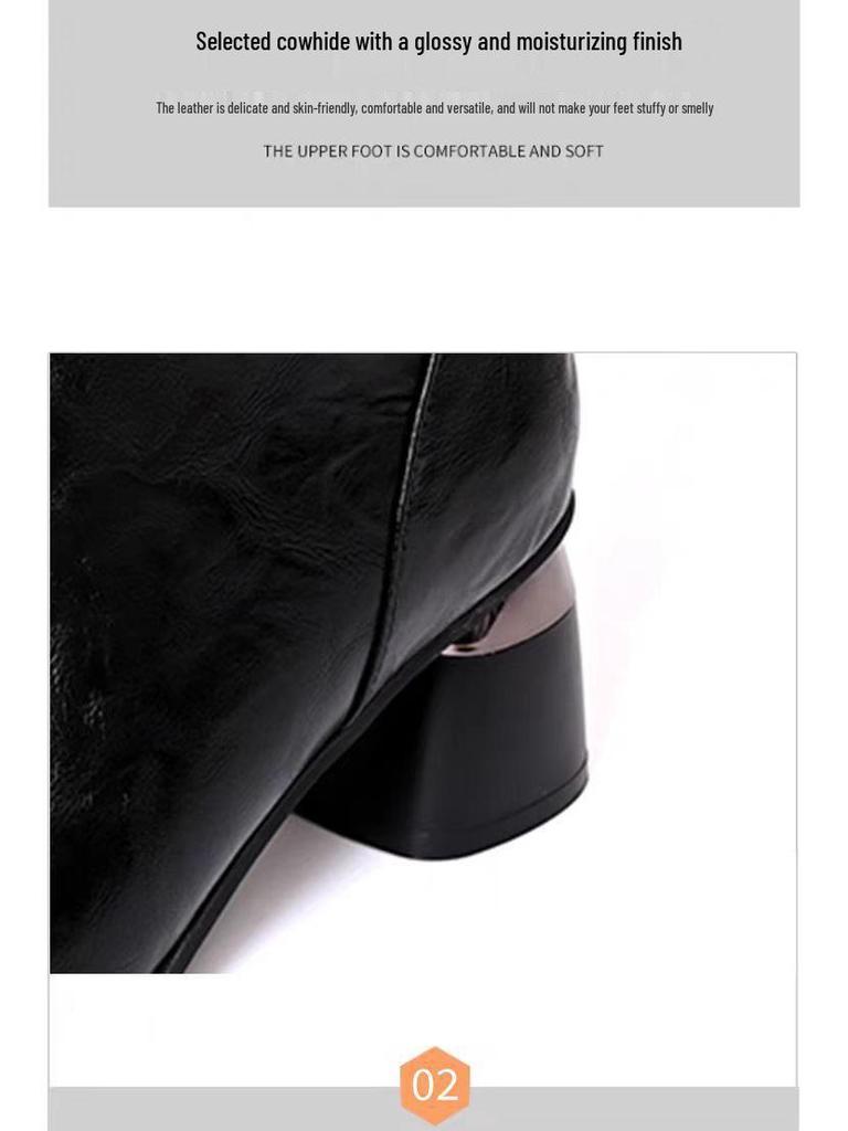 Women's British Style Soft Leather Square Toe Ankle Boots - Chunky Heel, Versatile, Comfortable, Warm, Autumn/Winter 2025.