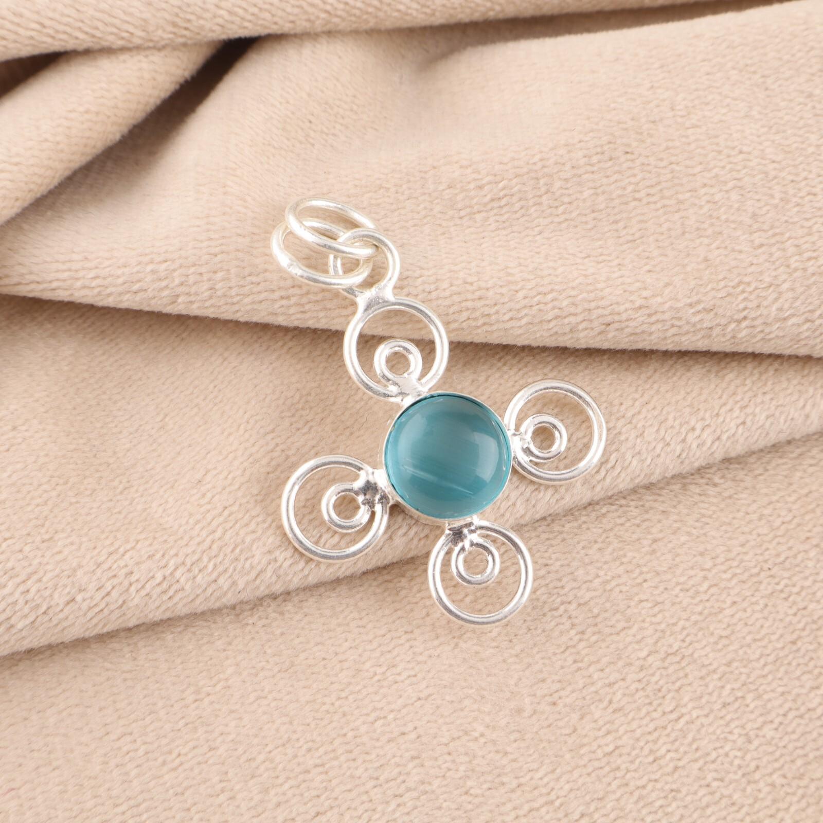 

Драгоценный камень «Кошачий глаз» синего цвета, ювелирные изделия из стерлингового серебра 925 пробы ручной работы для повседневной носки, подвеска PP-41-47