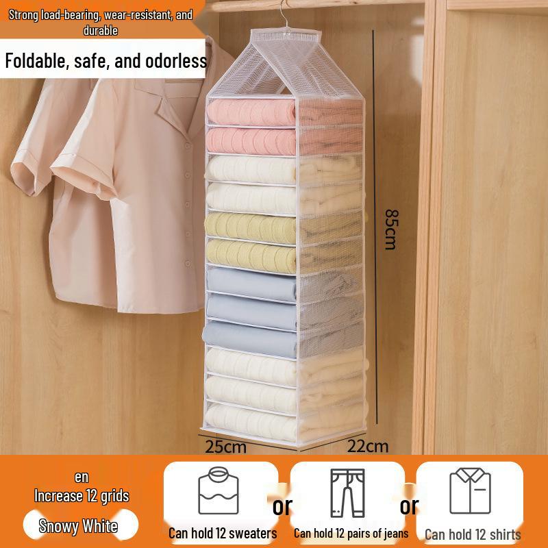 Hanging Trousers Clothes Storage Bag - Layered PVC Divider for Household Use