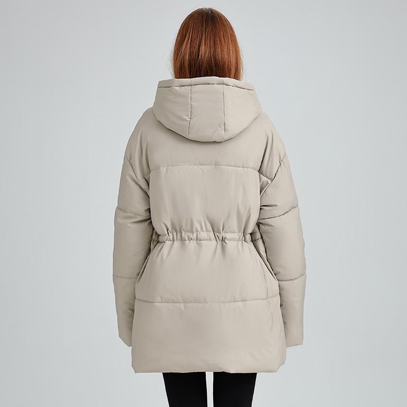 Mittellange und lange Daunen-Baumwollkleidung Damen Taille Winter Kapuze Neue Mode Verdickte Baumwolljacke