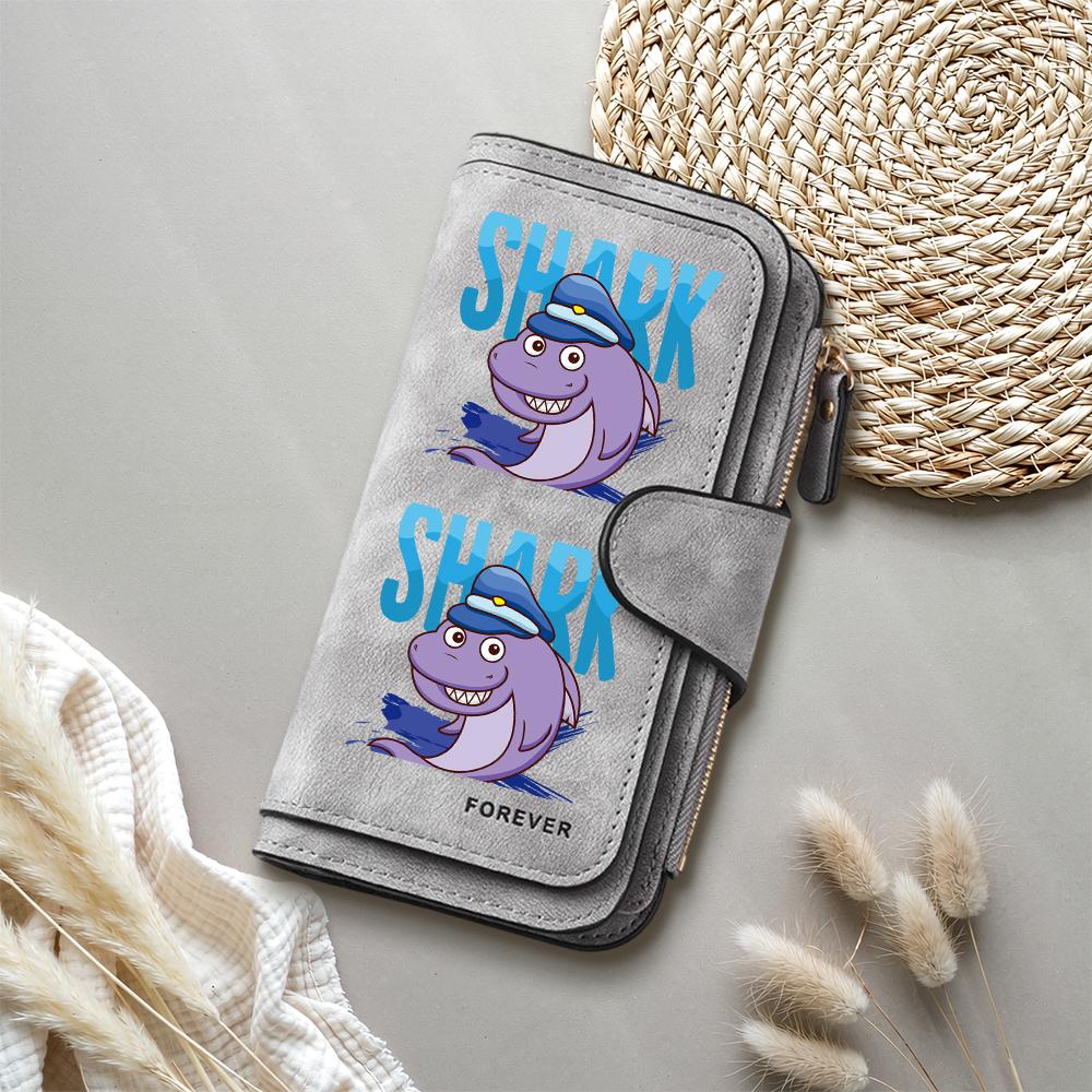 Cute Cartoon Shark Women Purse Large Capacity Long Wallet Fashion Casual Card Holder Portable Daily Use Clutch