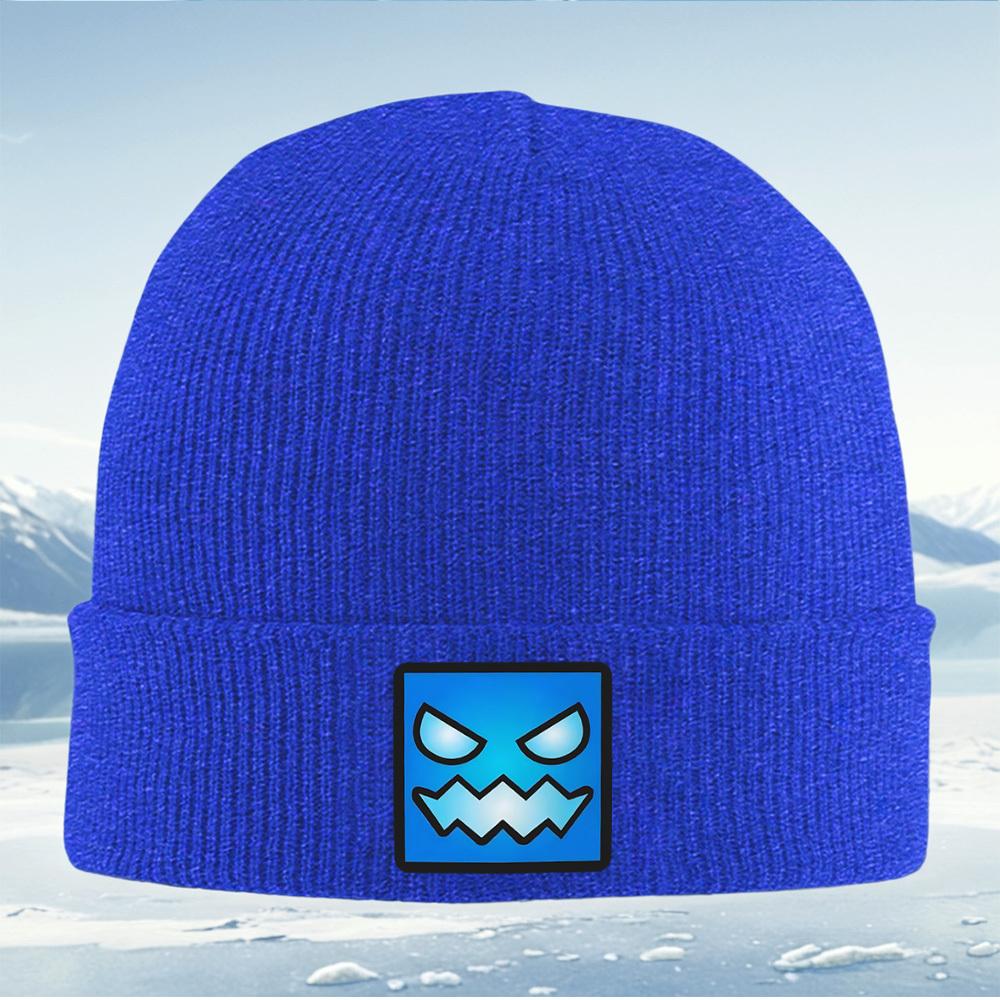 Angry Face Blue Square Shape Men Women Unisex Knitted Hat Beanie Pullover Cap Winter Thermal Warm Christmas Outdoor Cycling Hiki