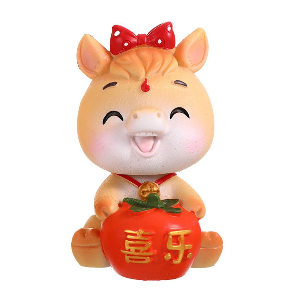 Animal Horse Nodding Resin Statue For Desktop Shelf Or Vehicle Interior Decoration Chinese New Year Gift