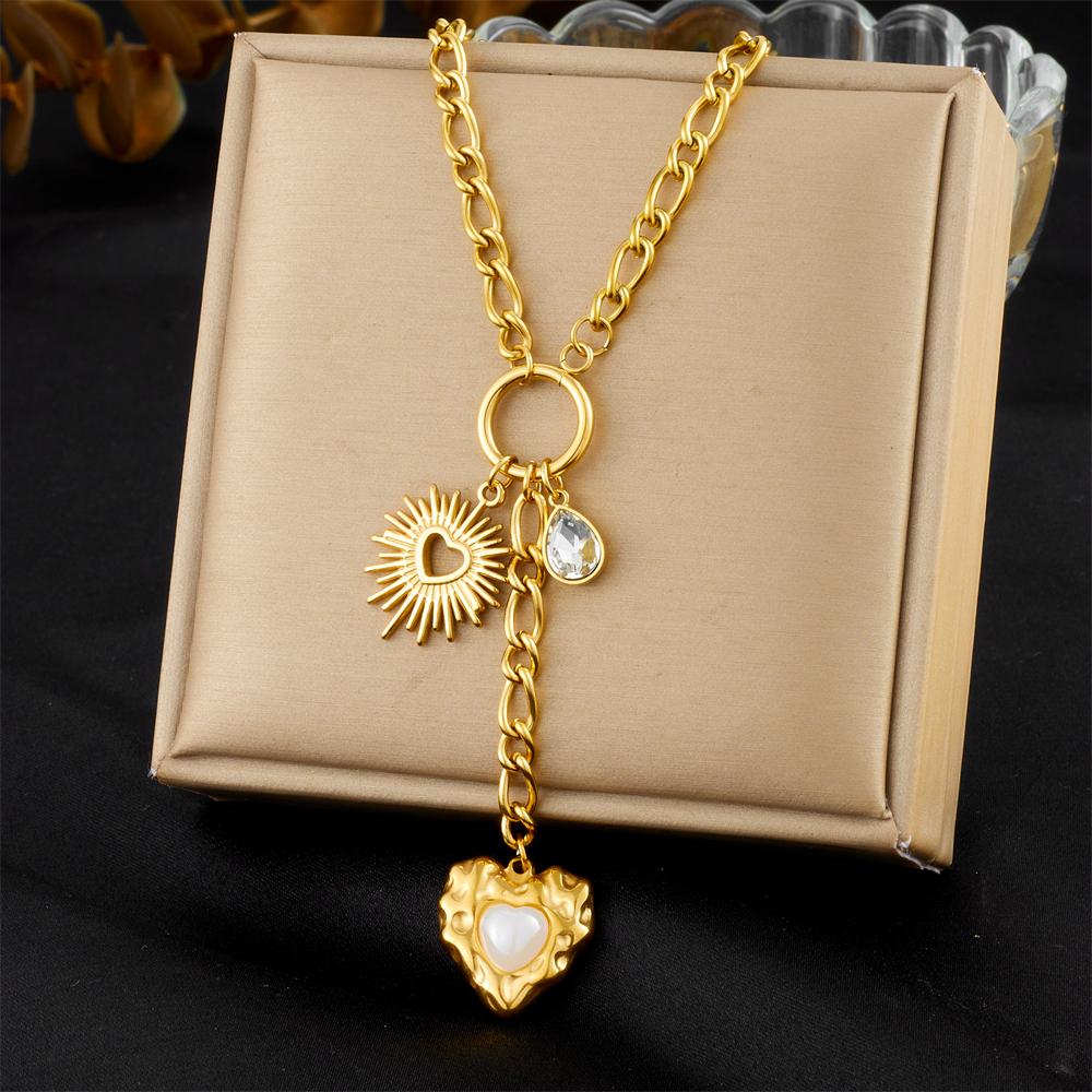 DIEYURO 316L Stainless Steel Heart Pearl Flower Cherry Pendant Necklace For Womens Fashion Trend Neck Jewelry Glamorous Gift
