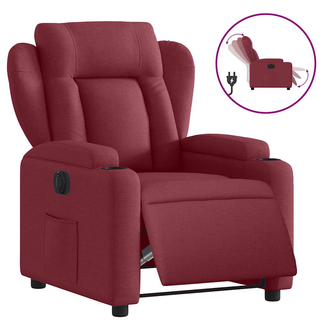 Electric Recliner Chair Wine Red Fabric