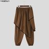 INCERUN Men Back Elastic Waist Ruffled Layers Casual Long Harem Pants Trousers