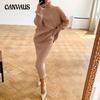 Autumn and Winter Women's Sweater Set Fashion High Neck Loose Fit Women's Set Skirt