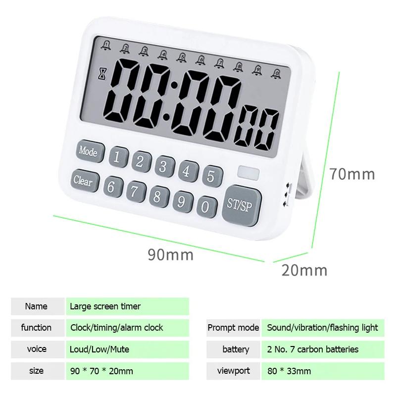 Digital Kitchen Timer 10-Alarms Clocks 99 Hours Countdown Mute/Vibration Magnetic Alarm Clock Table Timers for Cooking Studying
