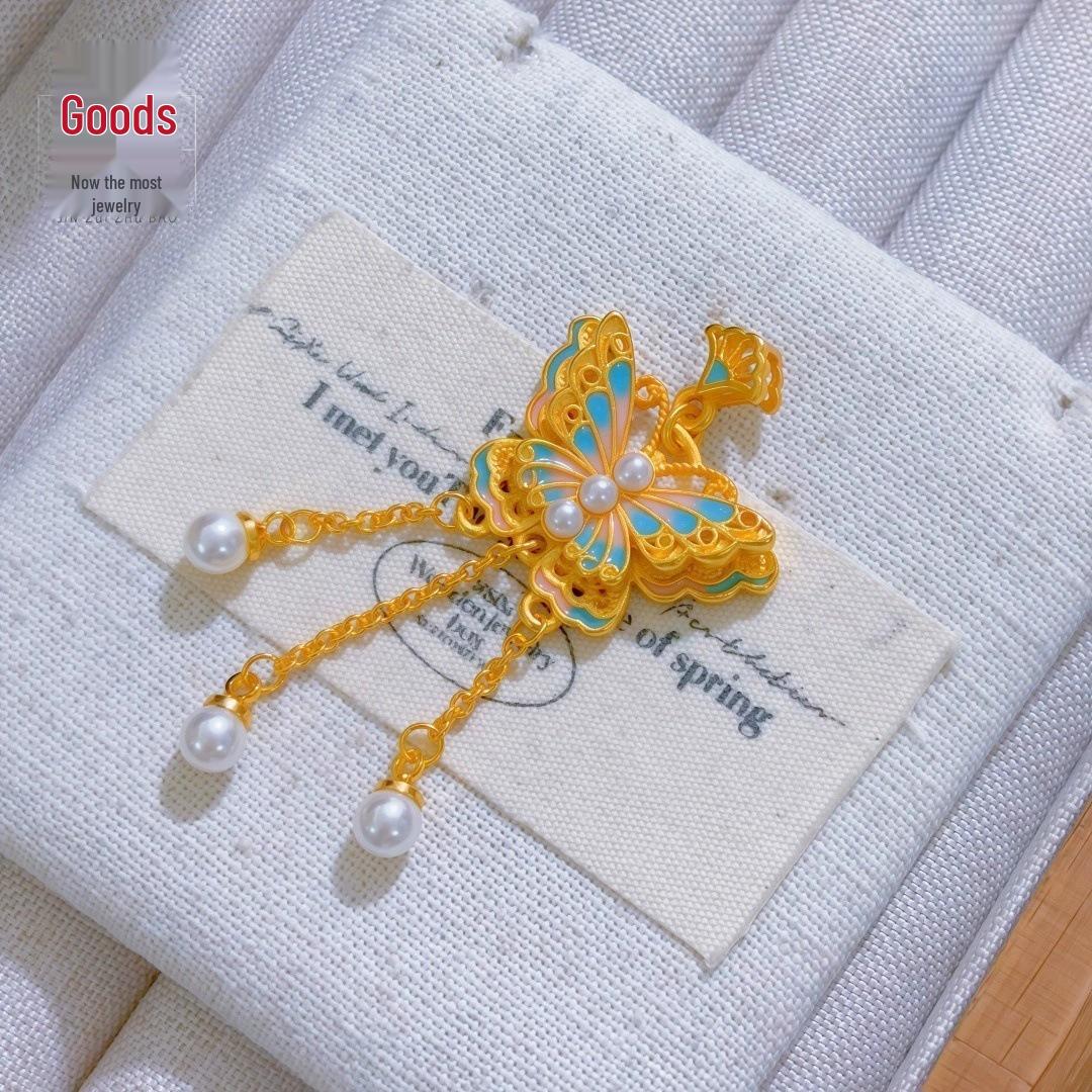 Gold Shop Pearl & Enamel Butterfly Necklace - Long-Lasting Color, Women s Favorite