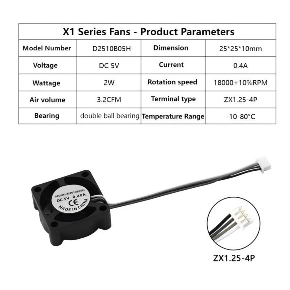 3D-Druckerteile 2510 Lüfter für Bambu Lab X1 P1 Hotend mit Kabel Schnelle Kühlerlüfter für Bambu X1C P1S P1P Serie