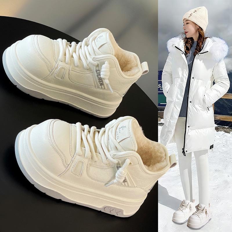 European thick-soled wool snow boots women's winter thickened warm bread cotton shoes small fat short boots