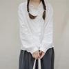 Johnature Vintage Shirt Women Spring V-neck Fungus Edge Single-breasted Casual Top Women