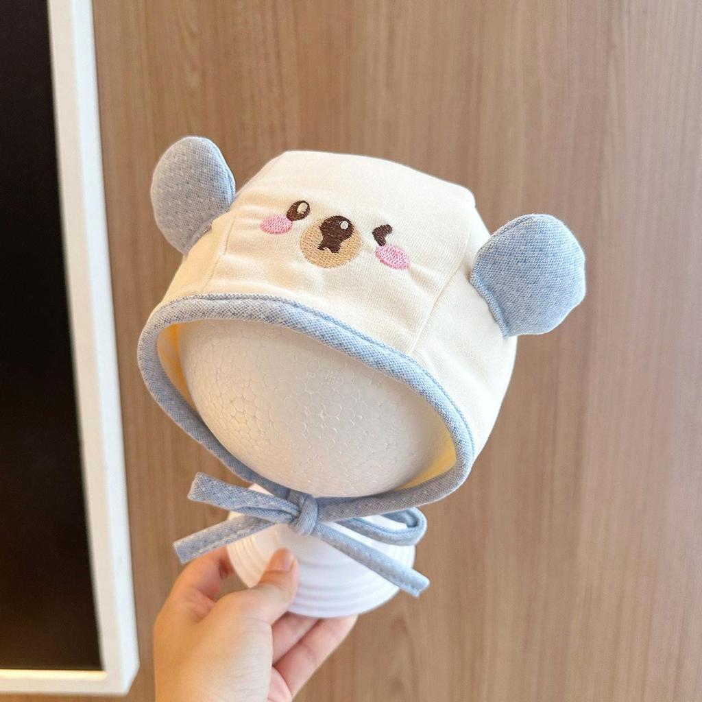Cartoon Bear Baby Hat Autumn Winter Warm Cotton Infant Ear Protection Cap Solid Color Windproof Toddler Beanies Hat Bonnet