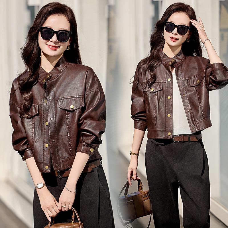 

Трендовая повседневная кожаная куртка весна/осень 2025 - маленькие и большие размеры (Стиль WA2505) L for 110-125 jin