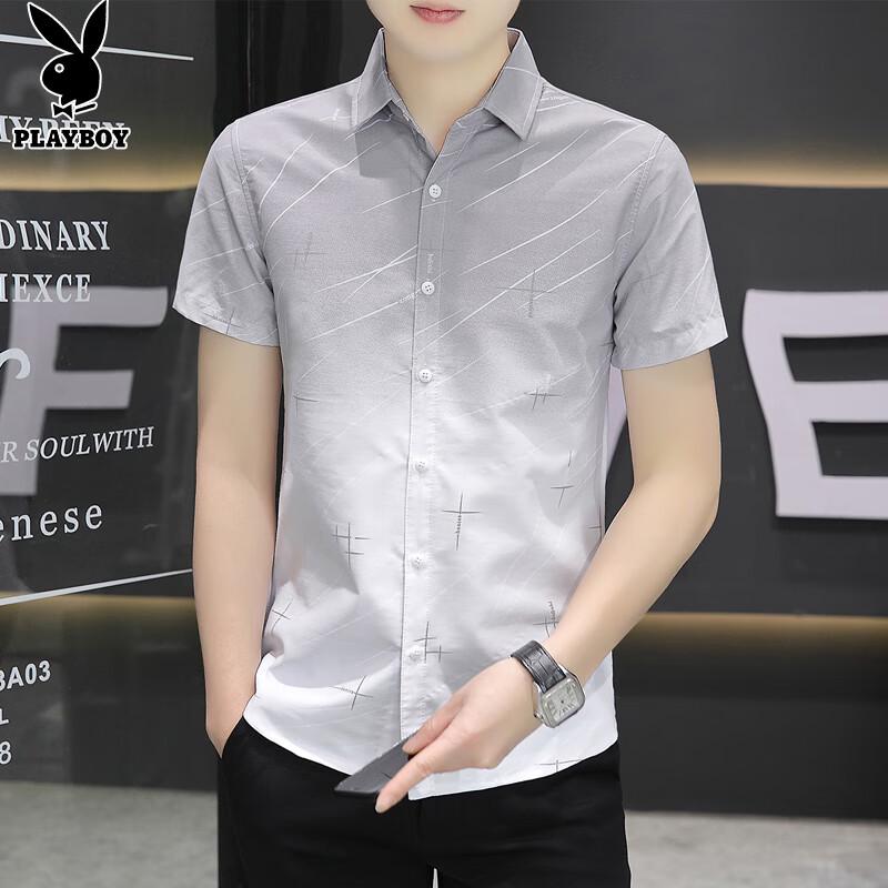 Playboy Men s Summer Ice Silk Short Sleeve Casual Shirt XL