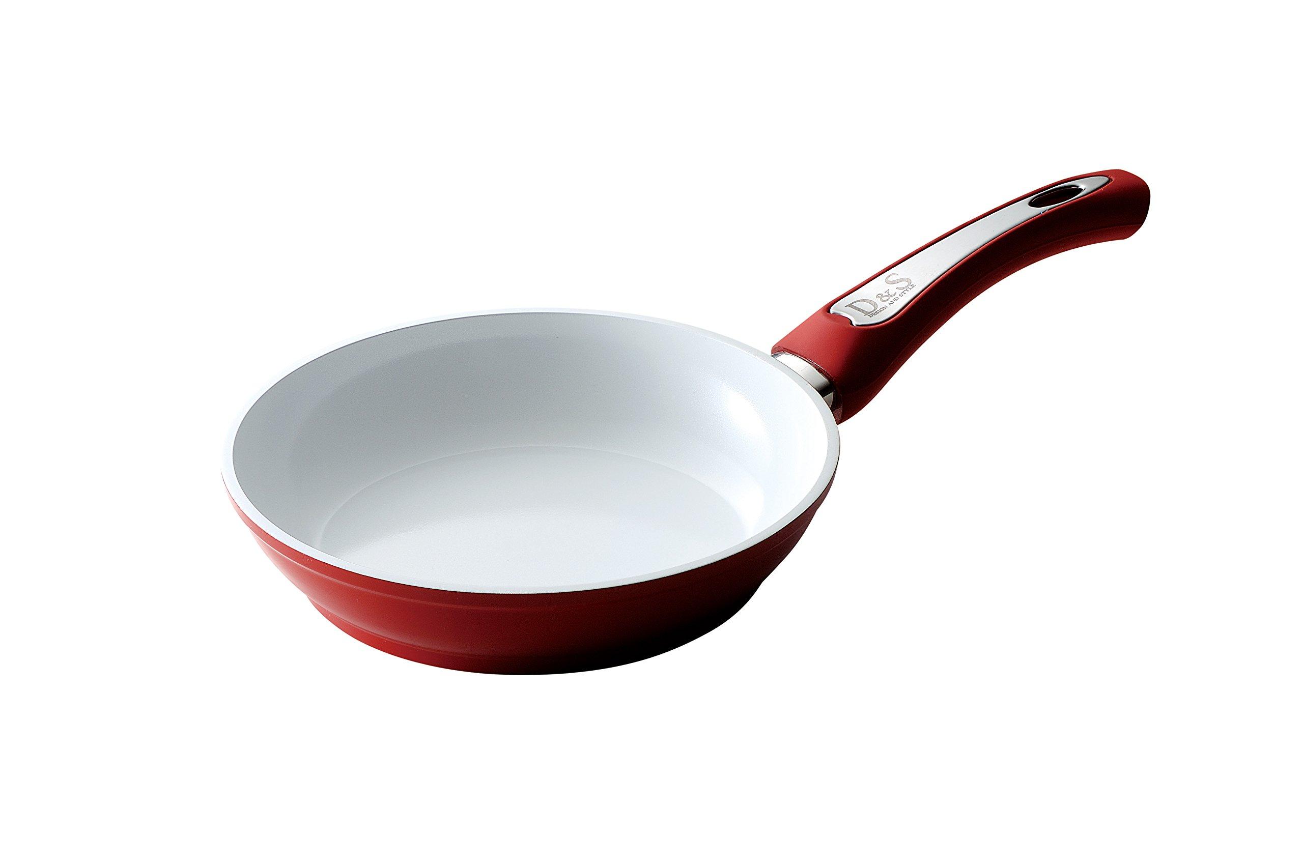 

Сковорода 24 см, совместимая с индукционной плитой, кованый алюминий, сковорода белая/красная, керамическое покрытие D&S DSFF24-WHRE