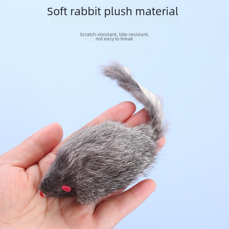 Large Rabbit Fur Mouse Simulation Plush Cat Toy with Sound