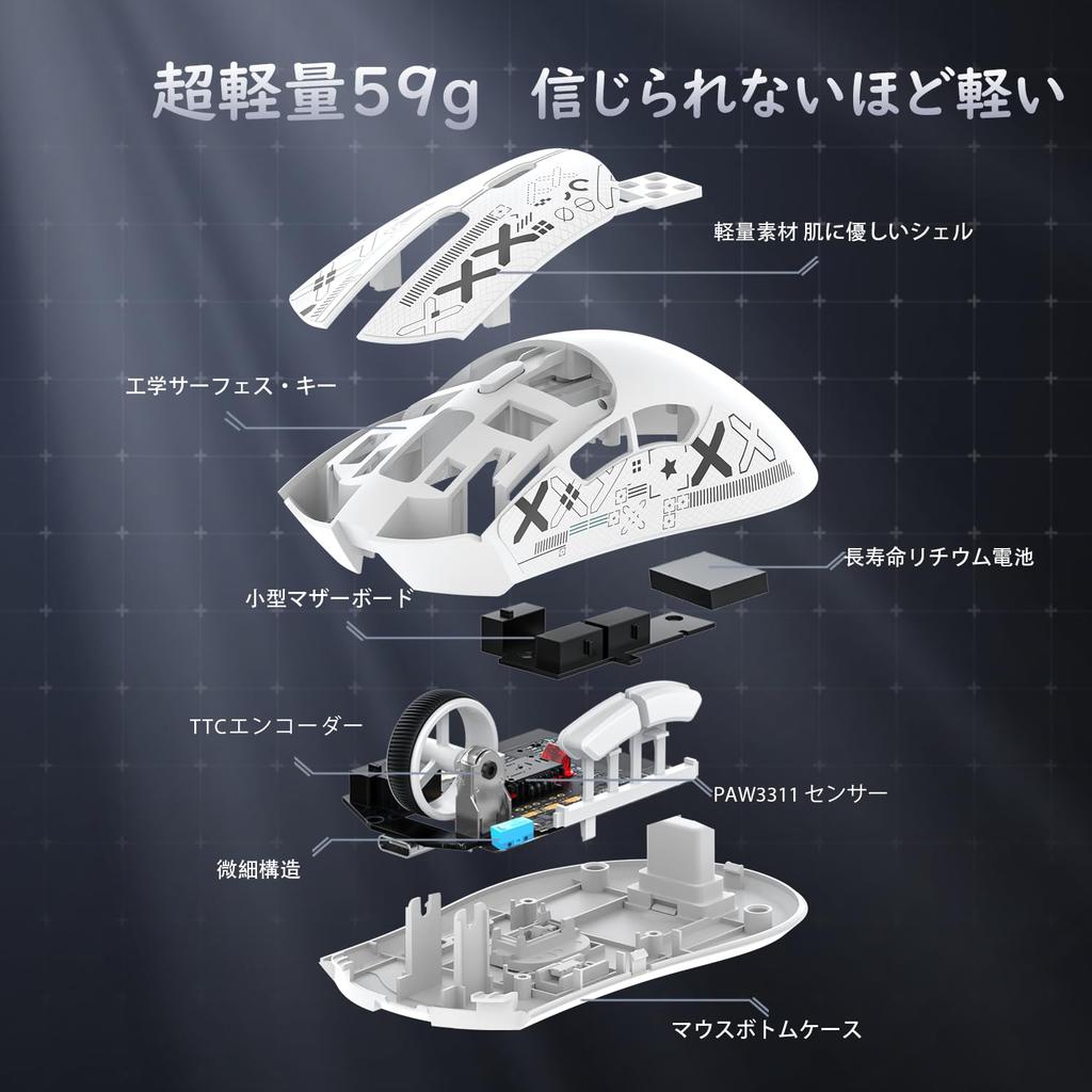 ATTACK SHARK X ZIYOU LANG R1 Gaming SUPERLIGHT Bezprzewodowa 6 Biała Mysz, 2.4GHz/Bluetooth/Type-C PAW3311, 18000DPI, Ultralekka 59g, Akumulatorowa,