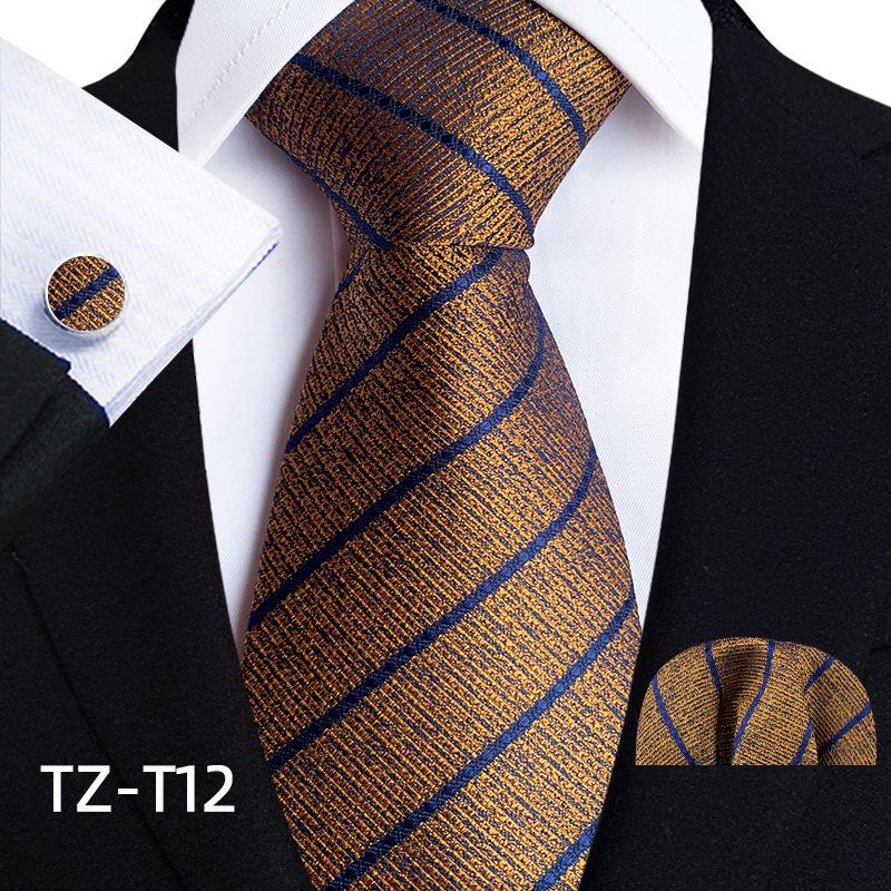 2025 Men's Retro Stripe Solid Tie, Pocket Square & Cufflinks Set