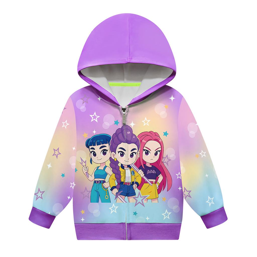 Girls Hoodie 3D Cartoon Jacket Sweatshirt Music Zip Hooded Long Sleeve Tops