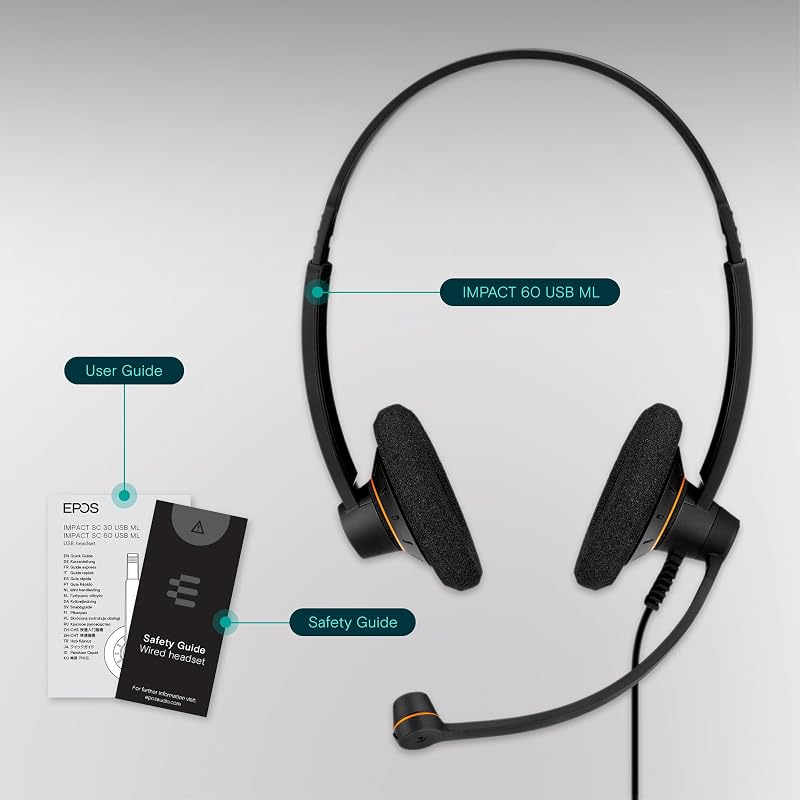 EPOS IMPACT SC 60 USB ML Headset - USB Connection, Noise-Canceling Microphone, Stereo Sound, Clear Calls, Microsoft Teams Certified, All-Day Comfort