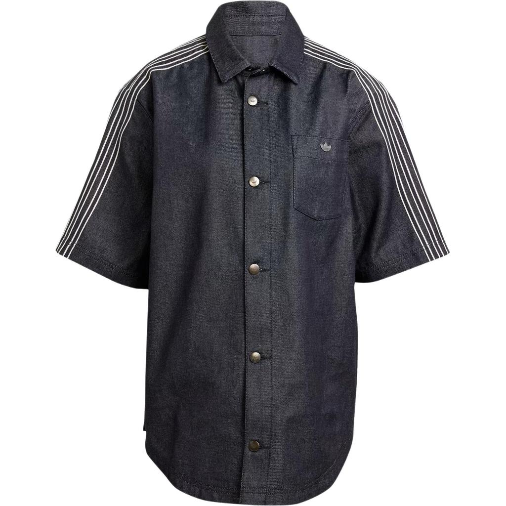 Adidas Originals Polo Button Loose Short Sleeve Shirt Women Shirts Black JJ3146