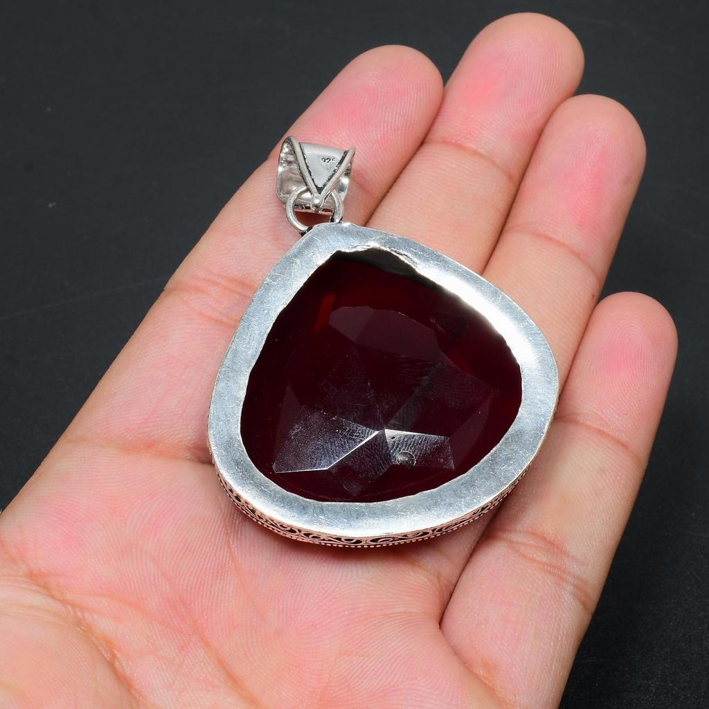 Red Garnet Gemstone Handmade 925 Sterling Silver Pendant, Garnet Jewelry Necklace, Handmade Gifts For Women, Pear Antique Jewelry