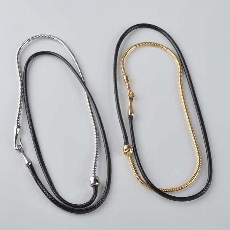 Unisex Leather Wrapped Metal Link Necklace Waterproof Premium Material for Daily Outfit Outdoor Hiking Wear