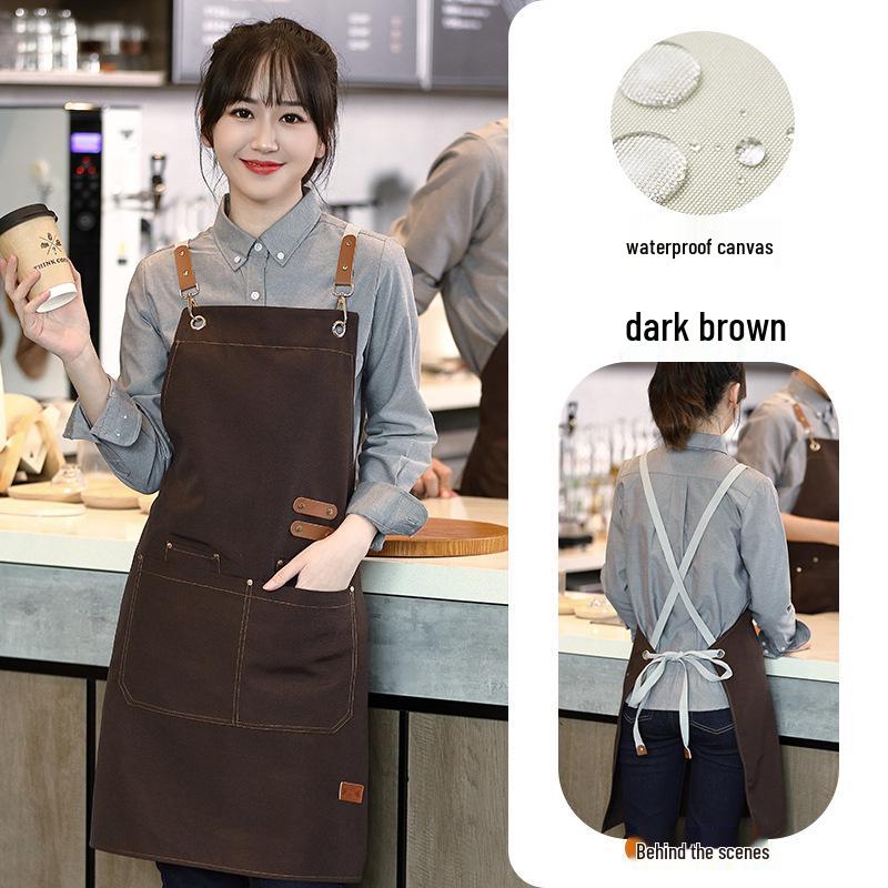 Waterproof Cross-Back Canvas Apron: Oil-Proof, Dirt-Resistant Kitchen & Catering Workwear