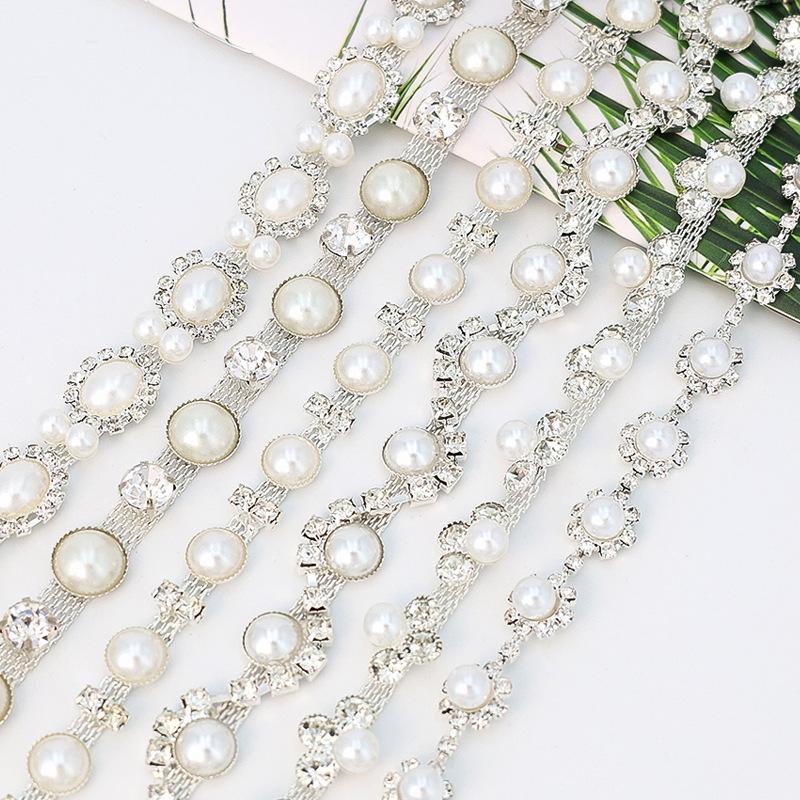 10Yards Rhinestone Chain Crystal Diamond Rhinestone Interval Pearl Chain Clothing Accessories DIY Wedding Party Decoration Gift