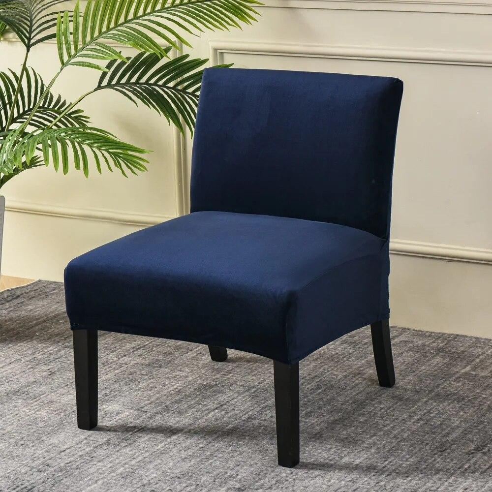 Velvet Armless Chair Cover Solid Color Sofa Stool Slipcover Nordic Accent Stretch Chair Covers Elastic Couch Protector Cover