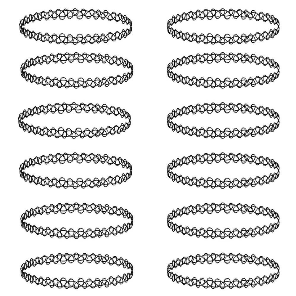 ZS 12ks Vintage Stretch Choker náhrdelník Lady Girl Tattoo Choker náhrdelník Punk Retro gotické elastické náhrdelníky pro ženy