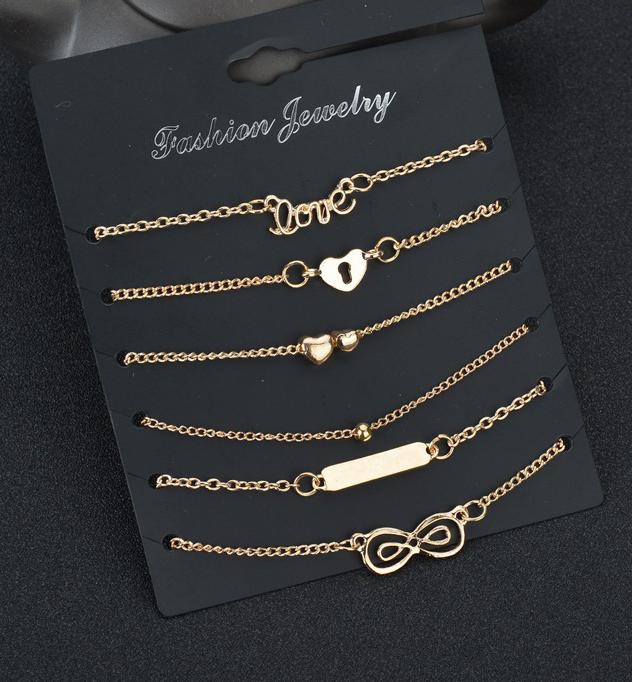 

6pcs/lot Summer Zircon Boho Heart Sequins Anklets Set For Women Bohemian Anklet Bracelets Set Fashion Beach Foot Party Zircon