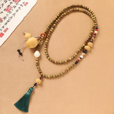 Green Sandalwood Crossbody Chain Gourd Duobao Beaded Necklace Niche Literary Long Cheongsam Back Chain Female